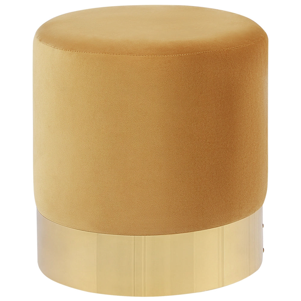 Poggiapiedi rotondo in velluto giallo con pouf da toeletta Glam Sgabello con dorato