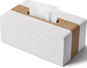 Scatola di Wipes in Pelle PU con Dispensatore di Carta per Tissue - Rettilineo - Oro e Bianco - 25×13.7×9.5cm