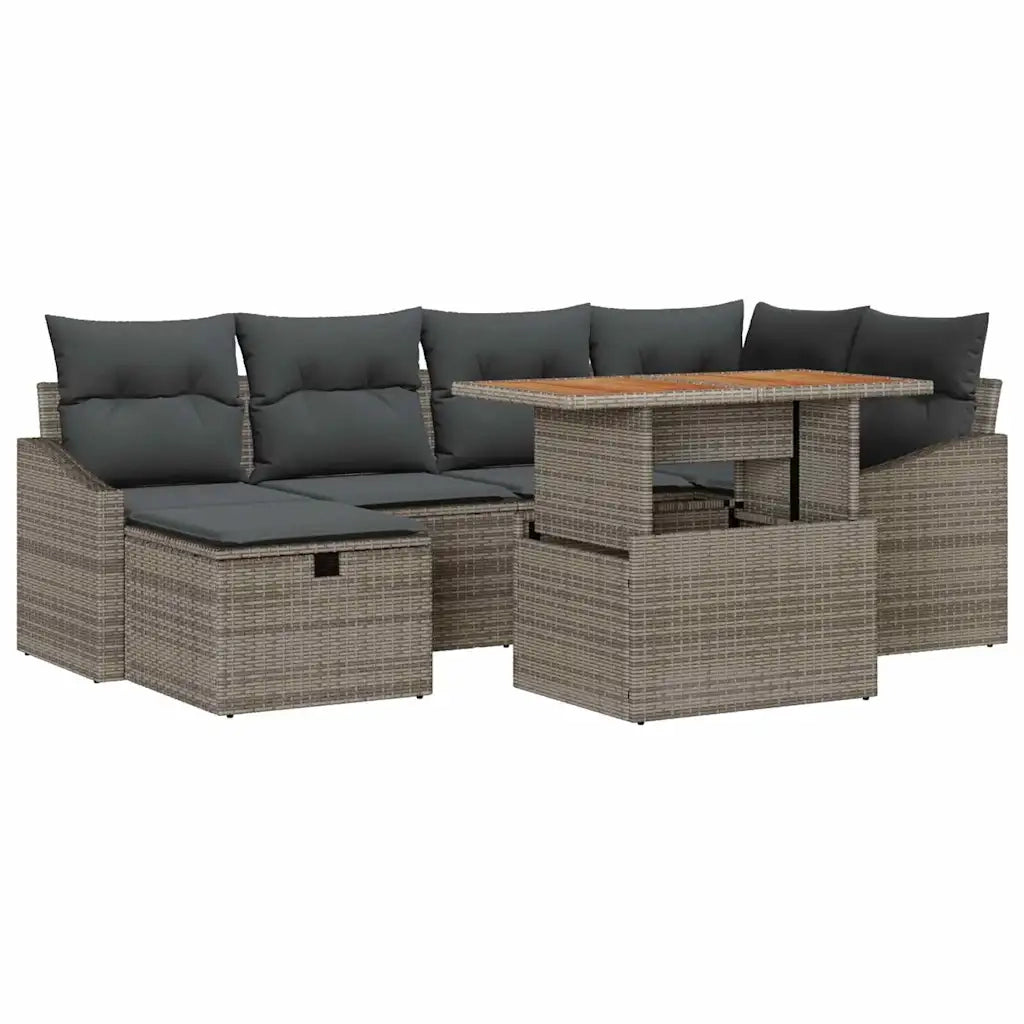 Set Divano da Giardino 7 pcs Grigio polyrattan