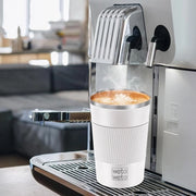 Moka per viaggio da 350 ml, tazza isolata riutilizzabile con coperchio ermetico, tazza per viaggio in acciaio inossidabile per caffè caldo e acqua fredda (bianca)