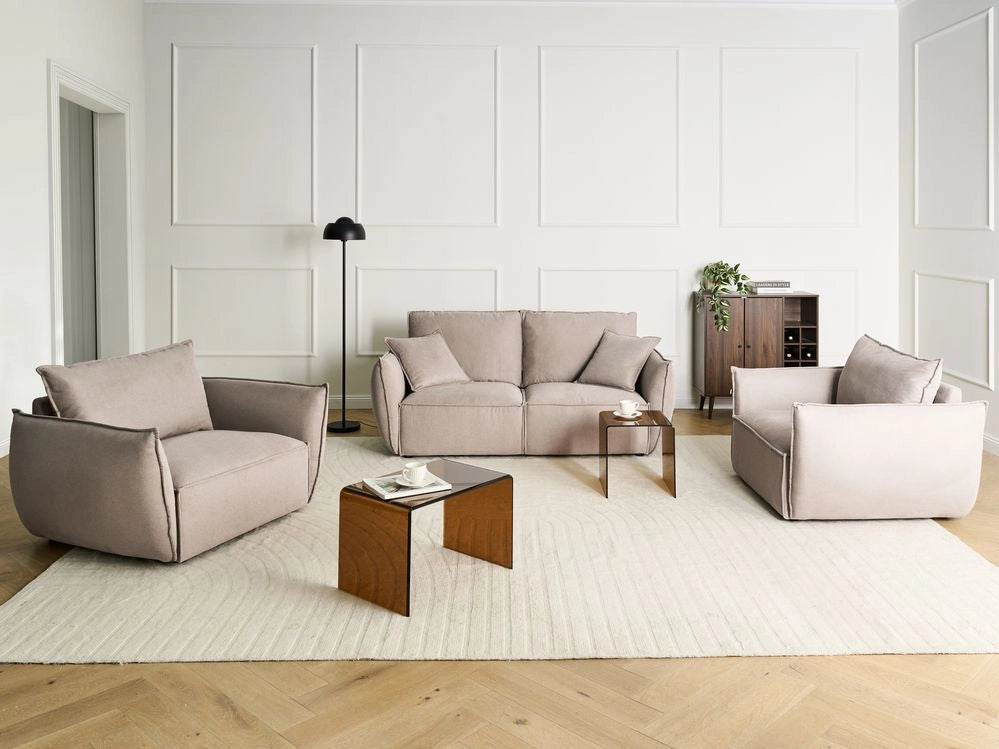 Set da salotto in tessuto Seduta bassa e profonda Schienale imbottito Accogliente Moderno 5 posti tortora Moderno Accogliente