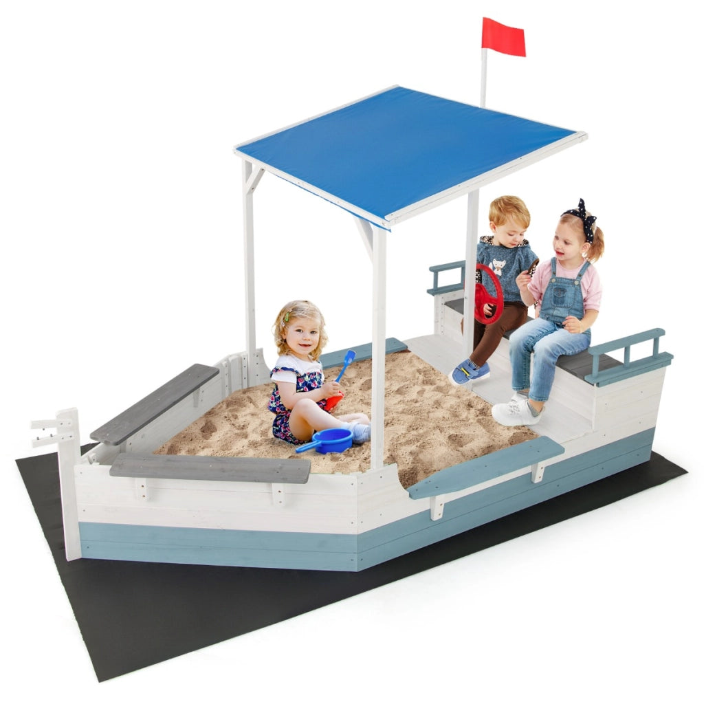 Barca di legno di abete con bandiera per lo stoccaggio per giardino-Sandpit a forma di nave pirata con tettuccio Bianco