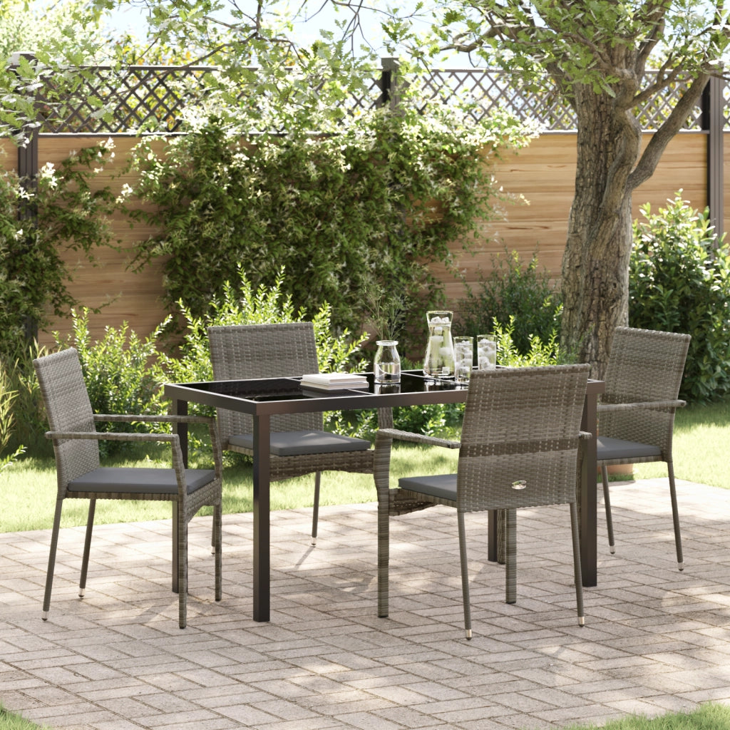 Set da Pranzo da Giardino 5 Pezzi con Cuscini Grigio Polyrattan