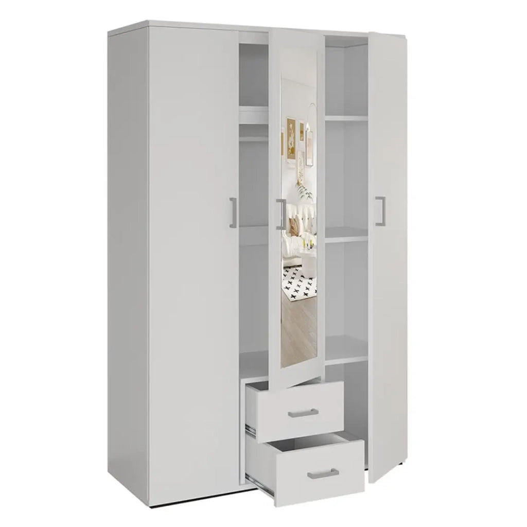 Armadio a 3 ante con specchio TOM - Dimensioni: H185 x L120 x P52 cm - Colore bianco - Stile design