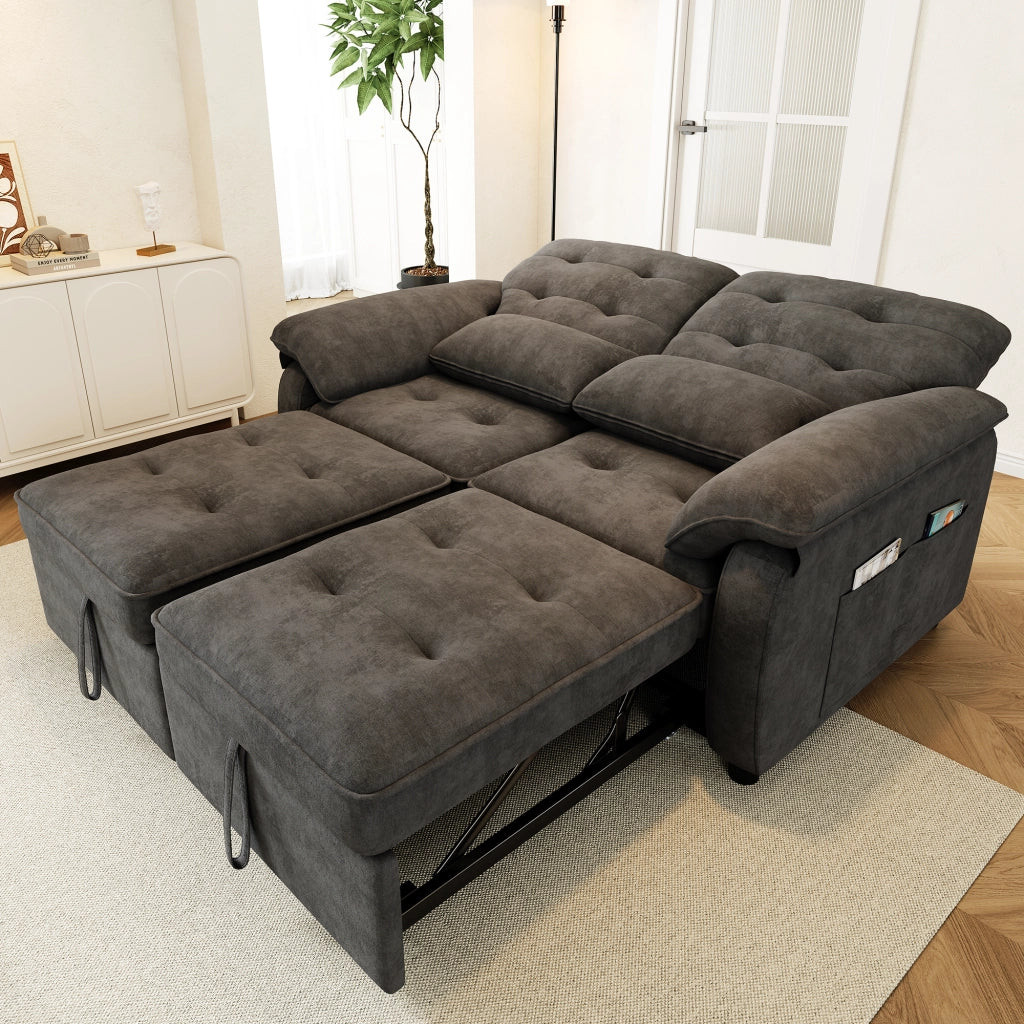 Divano letto 3 in 1 2 posti con schienale reclinabile e porte USB/Type-C; chenille grigio