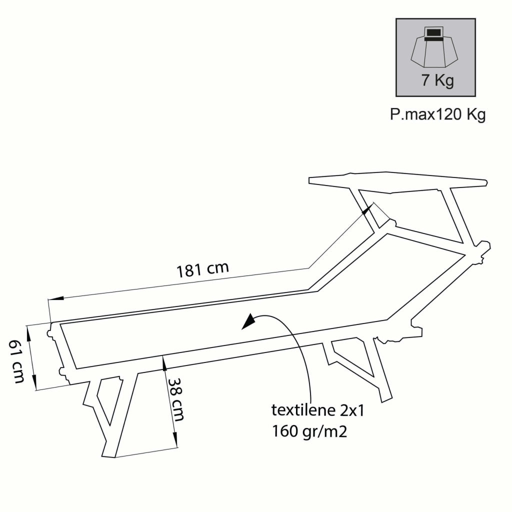 Lettino mare prendisole Pieghevole in Alluminio Textilene cm 186x61x38 - BOSS