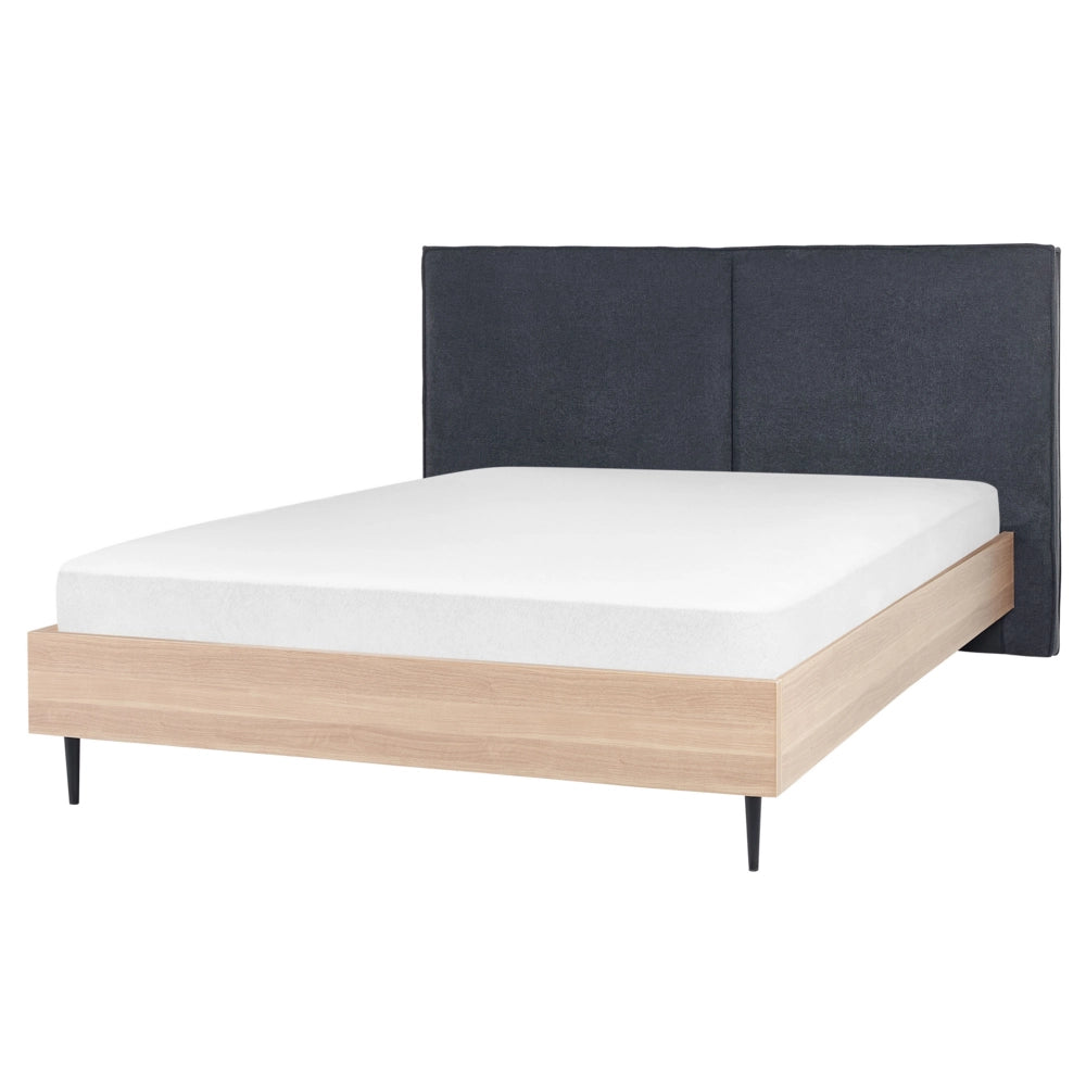 Telaio del letto grigio scuro in tessuto UE matrimoniale Dimensioni 160 x 200 cm Testiera imbottita Telaio in MDF Gambe in metallo Base a doghe in legno Camera da letto in stile moderno