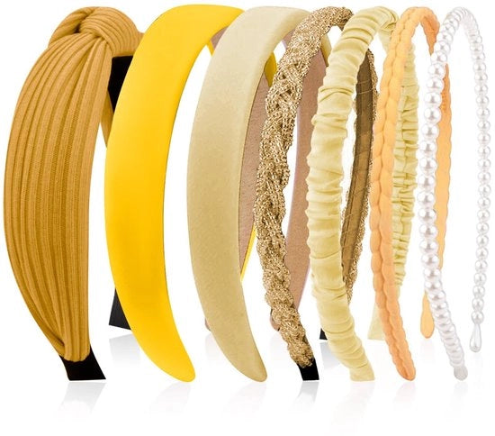 Set di bende per capelli - Diverse modelli - Giallo - Bende per bambine - Accessori moda per donne - 7 pezzi