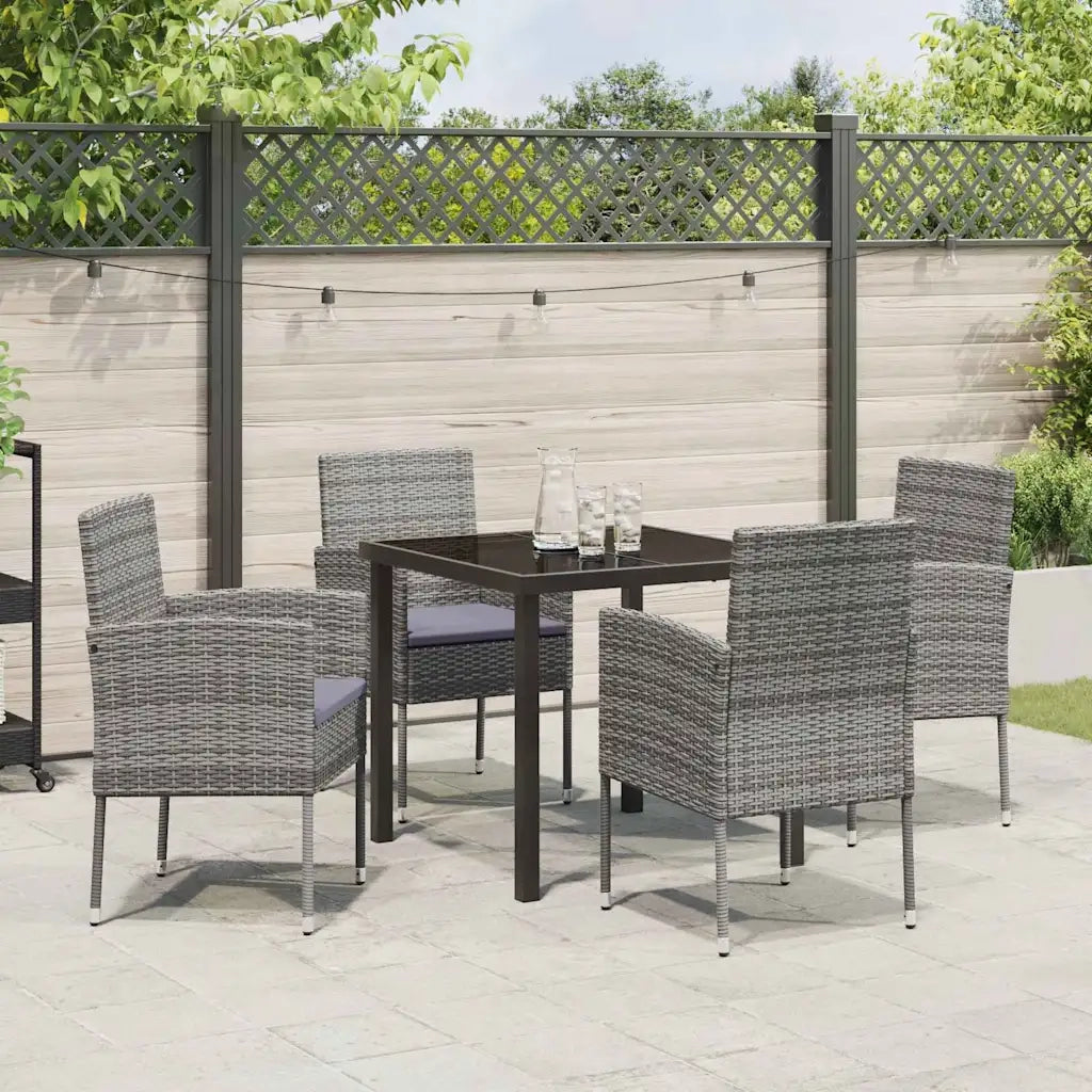 Set da Pranzo per Giardino con cuscino 5 pcs Grigio polyrattan 3380058