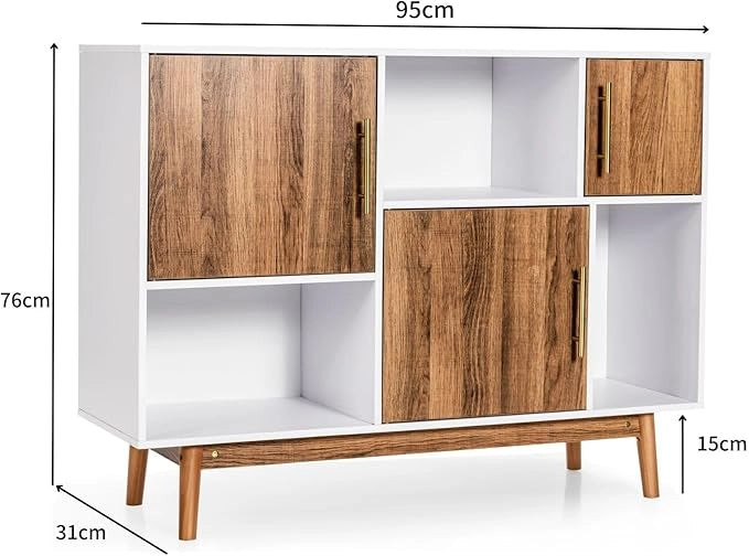 Mobile con 3 Ante e Scompartimenti, Armadietto da Interno Moderno e Versatile, con Gambe, Ideale per Ingresso, Soggiorno e Cucina, 95 x 31 x 76 cm, Bianco e Caffè