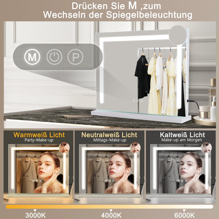 ZMH Specchio per il Trucco Illuminazione Dimmerabile 3 Modalità Colori Specchio ingranditore 5x Connessione USB
