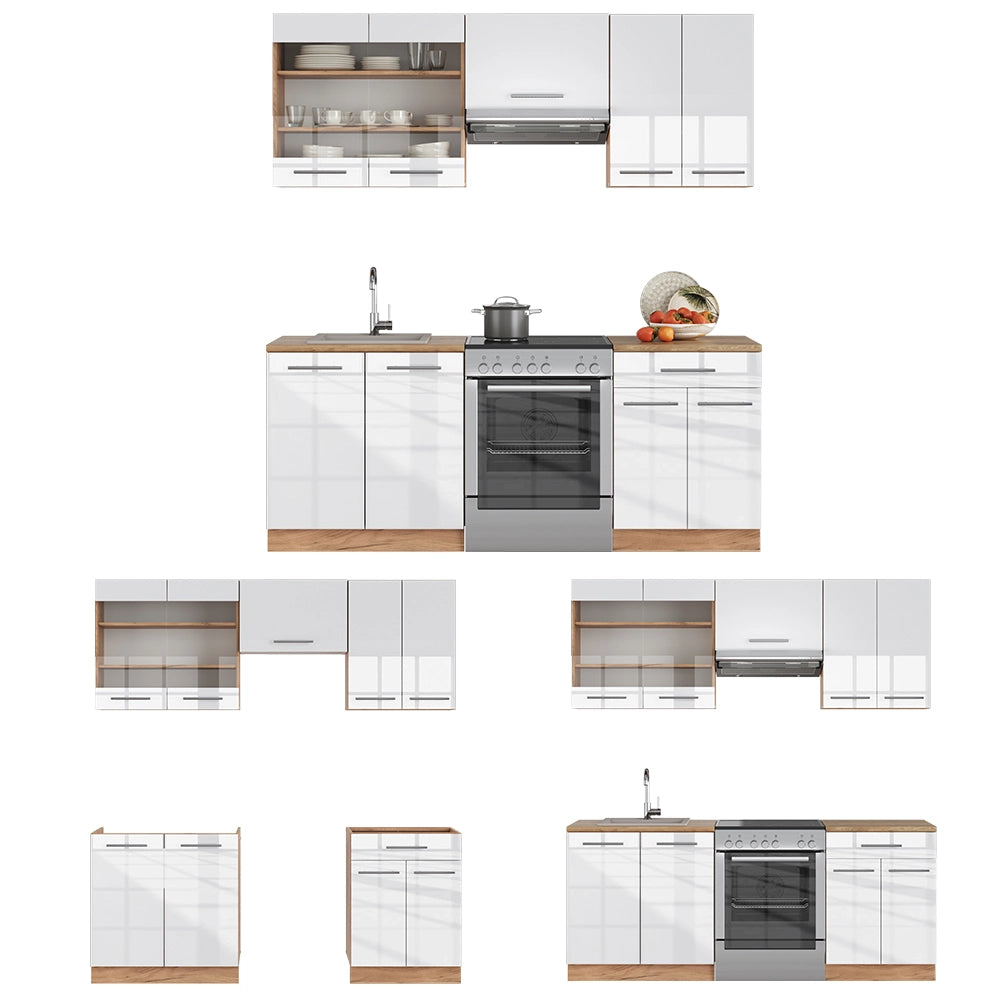 Cucina componibile Fame-Line Bianco lucido/Rovere dorato 200 cm, PL Marmo Vicco