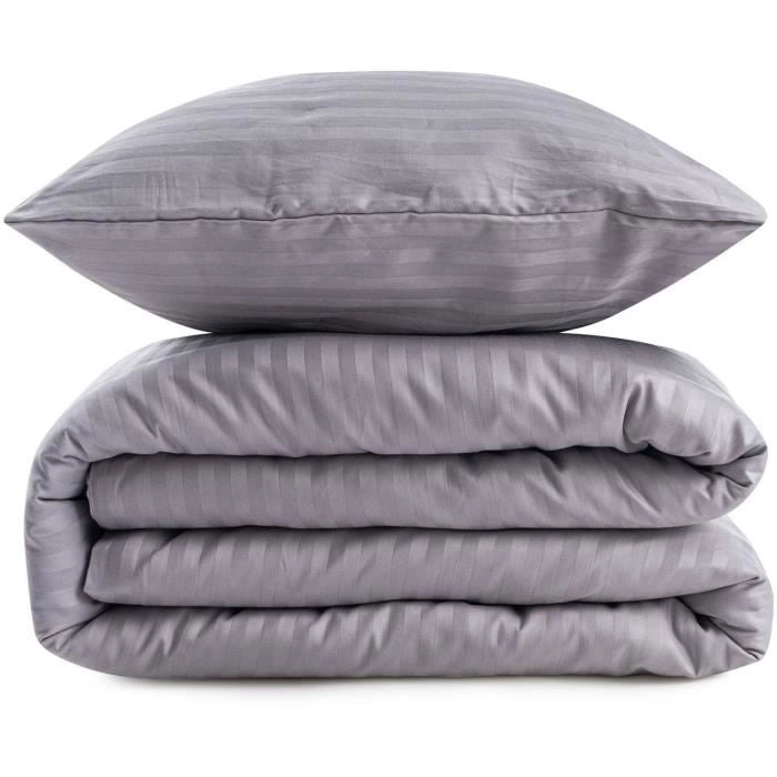 Completo letto - 1 copripiumino 220 x 240 cm + 2 federe 60 x 60 cm - 70% poliestere, 30% cotone - Grigio