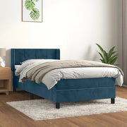 Giroletto a Molle con Materasso Blu Scuro 90x200 cm in Velluto
