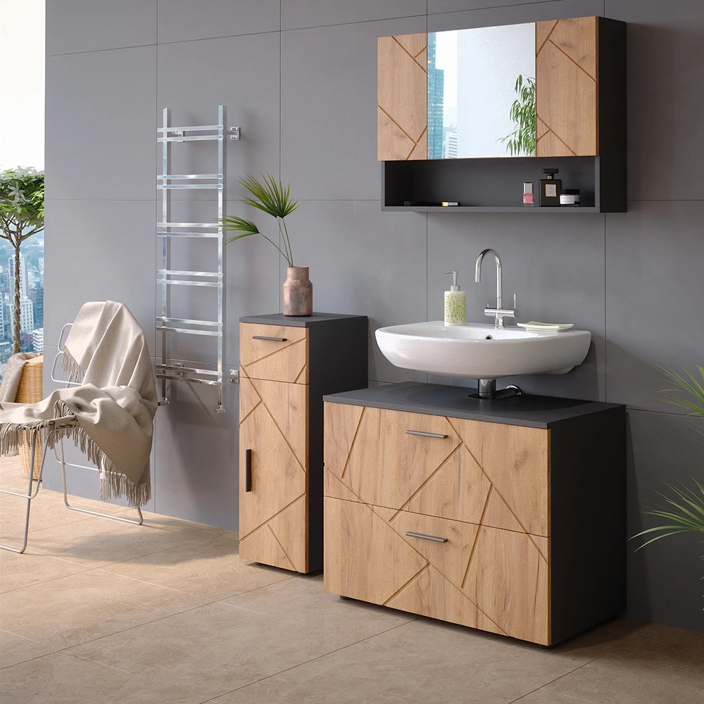 Mobiletto bagno Irma Rovere dorato/Antracite 30 x 81 cm Vicco