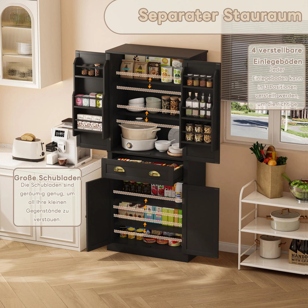 ARMADIO DISPENSA 80x40x182 cm, 4 ante, 1 cassetto, MDF nero