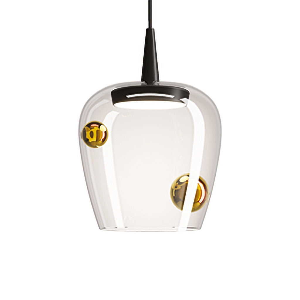 Zafferano Lampada a sospensione Bilia 230V LED 8W in vetro borosilicato soffiato a bocca, finitura Nero e Oro antico, diametro 18 cm, altezza 324 cm