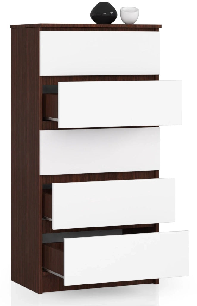 Cassettiera AKORD K60 Cassettiera Wengé 60 cm 5 cassetti inserto frontale Bianco 60x40x121 cm