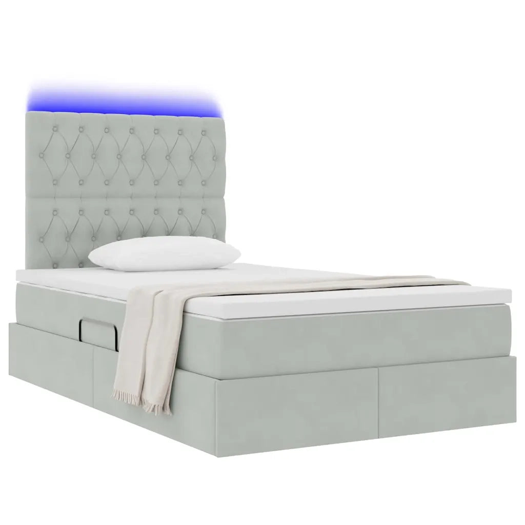 Letto con contenitore e LED Grigio chiaro 120 x 190 cm Velluto 3372711