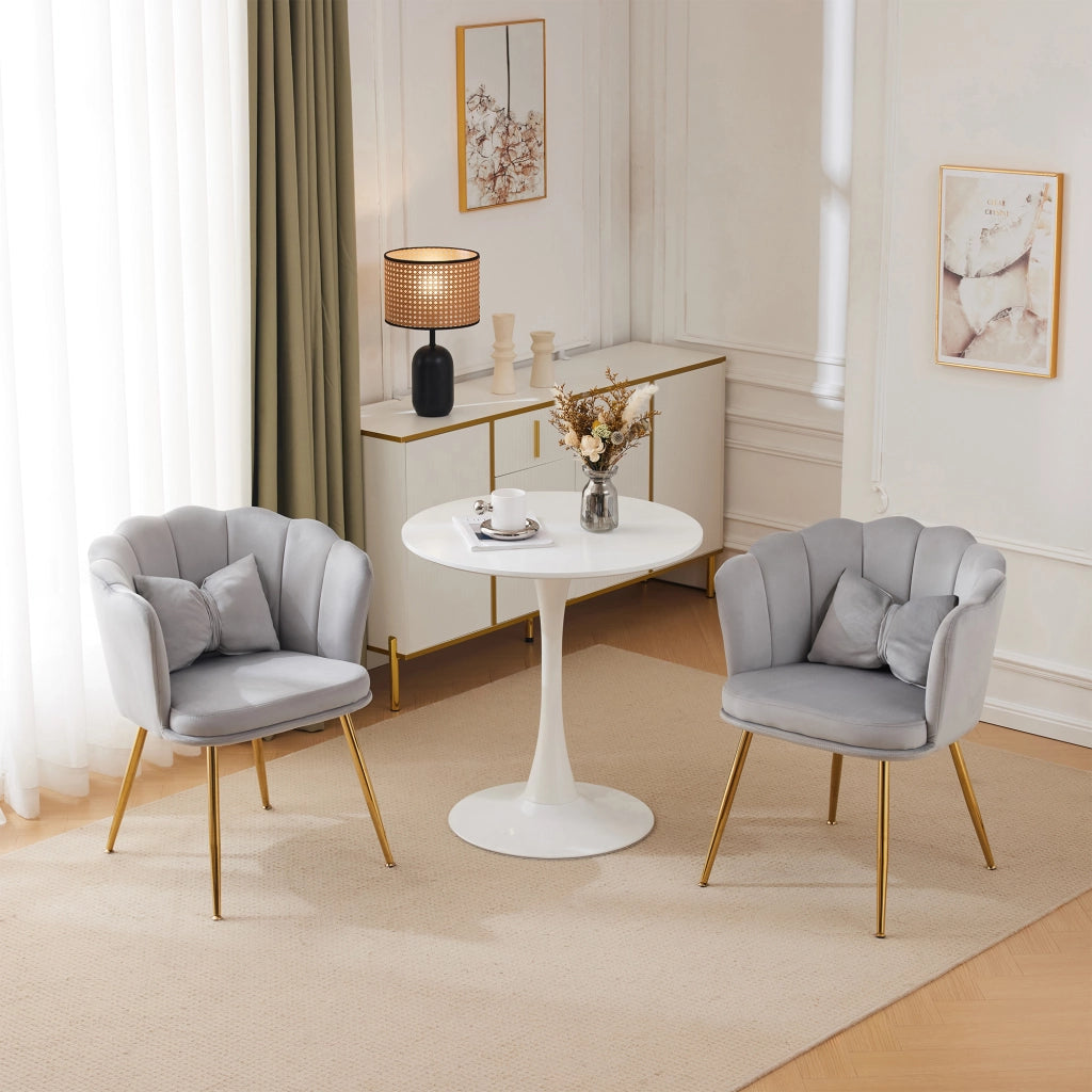 SEDIE Set da 2 pezzi in velluto grigio con schienale a petalo e gambe oro