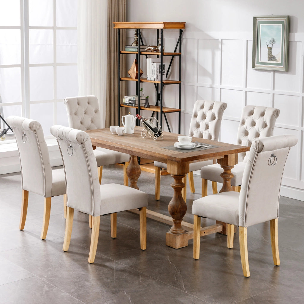 SEDIA da pranzo in velluto beige, Set da 6 pezzi