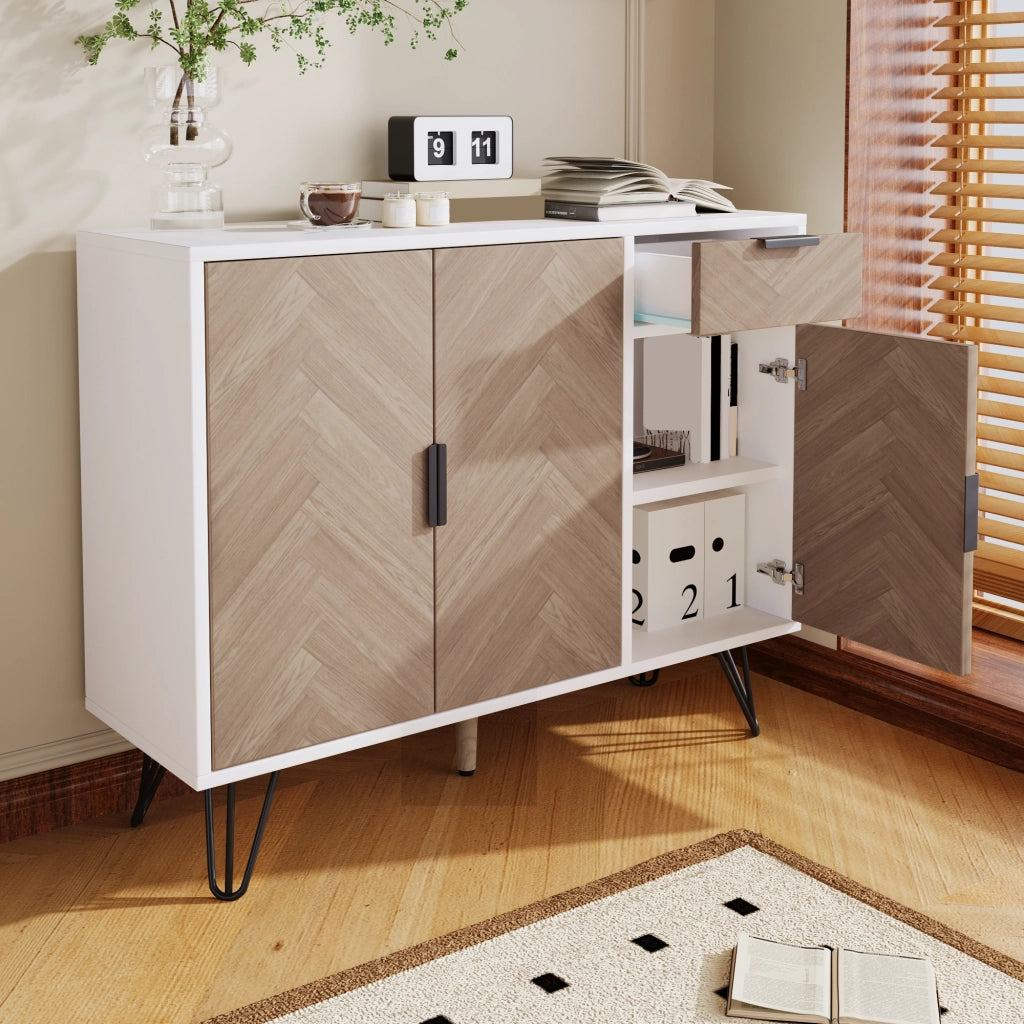 ARMADIO contenitore 90x30x71,5 cm bianco e effetto legno con cassetto e 3 ante