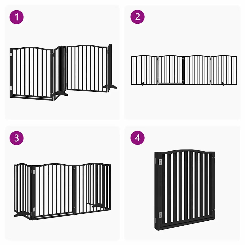 Cancello per Cani Porta Pieghevole Nero 4 Pannelli 320cm Pioppo CFW2052260