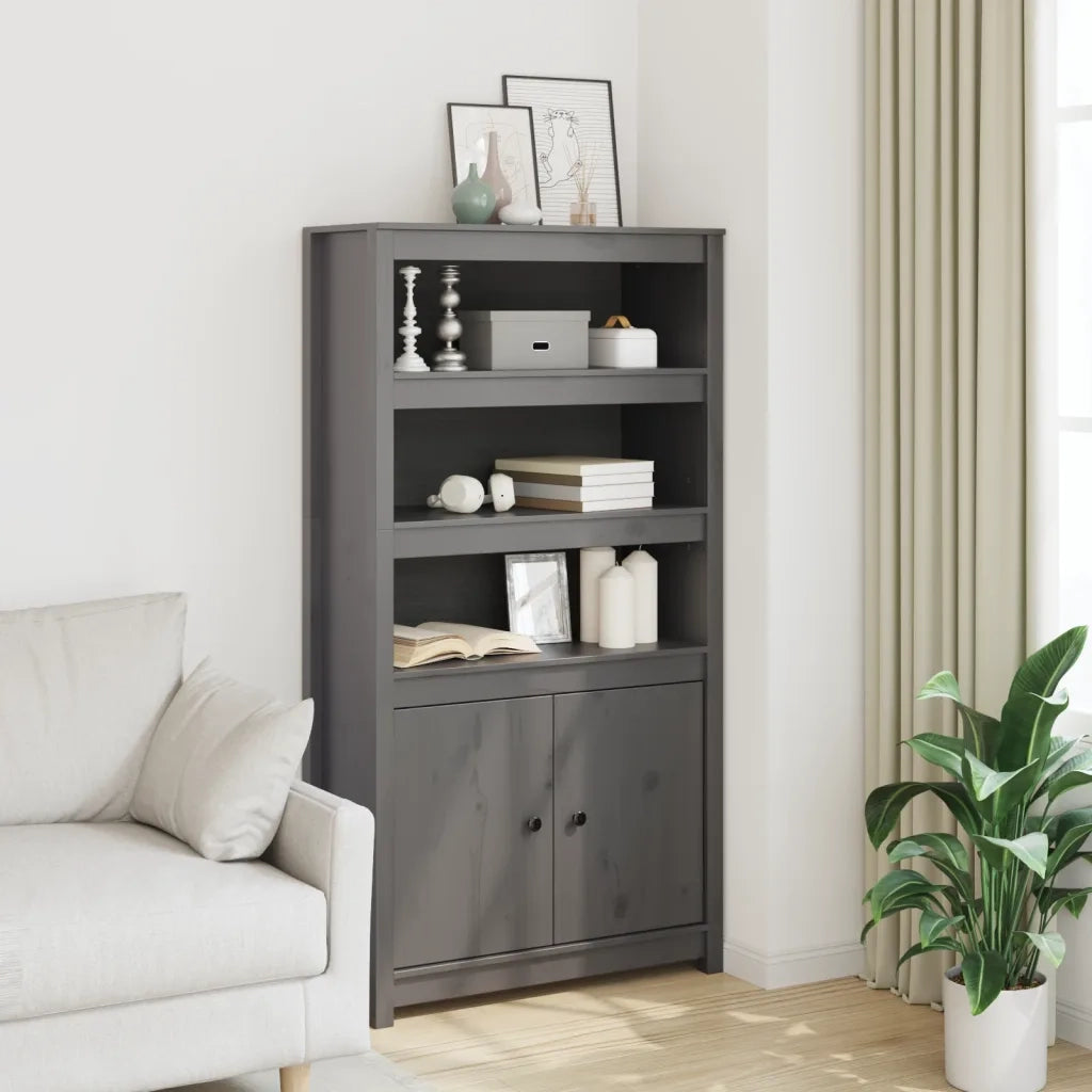 Credenza | Madia | Buffet da pranzo | Armadio da pranzo Grigio 80x35x154 cm in Legno Massello di Pino