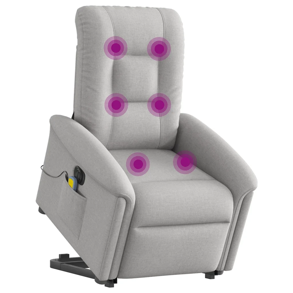vidaXL Poltrona Alzapersona Massaggi Elettrica Grigio Nuvola Tessuto