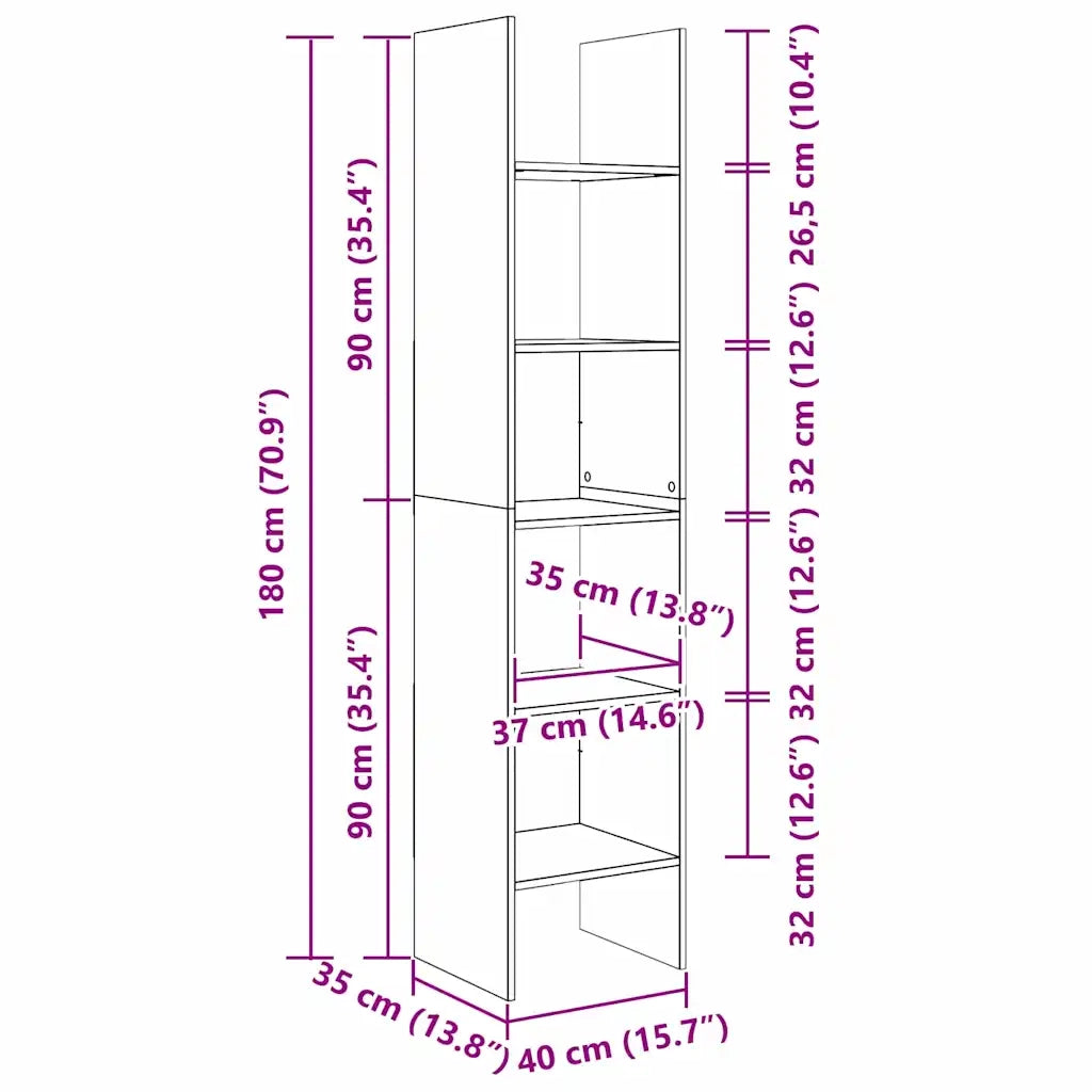 vidaXL Armadio per Libri Rovere nero 40 x 35 x 180 cm