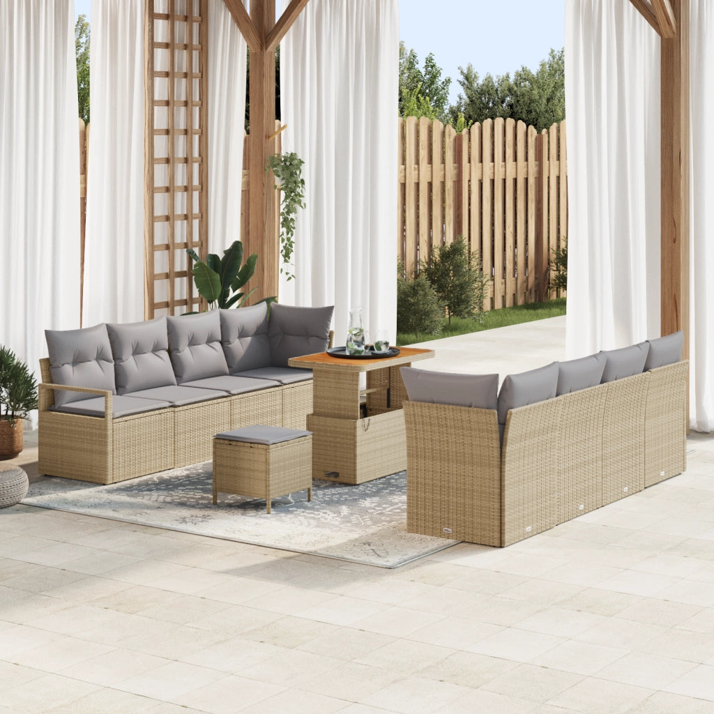 Set Divano da Giardino  da 11 pezzi con Cuscini Beige Polyrattan Acacia