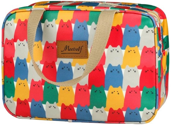 Borsa Cosmetici Grande Portatile per Bambine (Gatto Colorato)