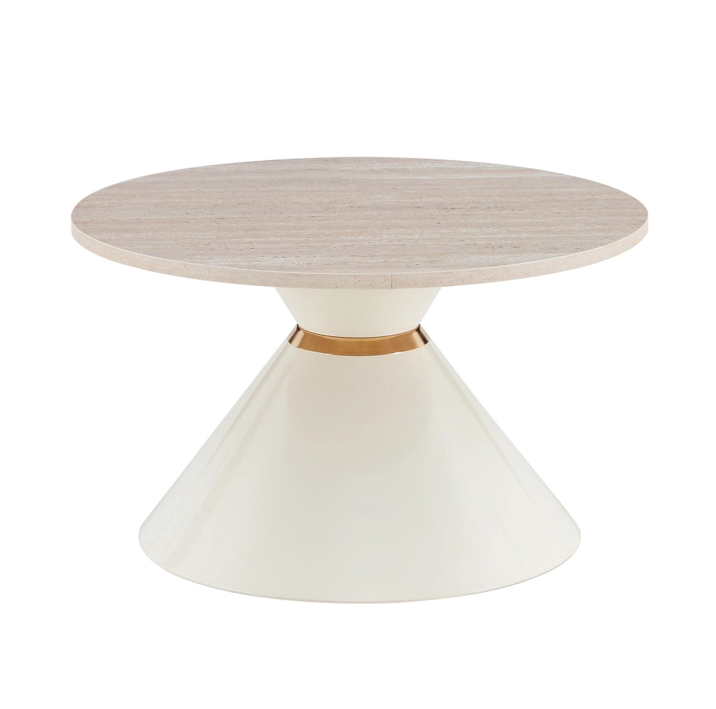 Set di 2 tavolini da salotto con piano in melamina effetto pietra e struttura in metallo crema