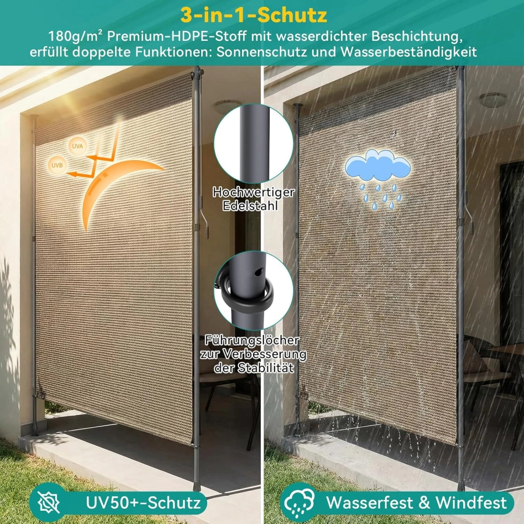 Tenda Verticale HDPE 200×310 cm Marrone, Tenda a Pinza Estensibile, Senza Forare, Privacy, Protezione Solare UV, Antivento, Resistente Alle Intemperie - per Balcone, Giardino, Terrazza