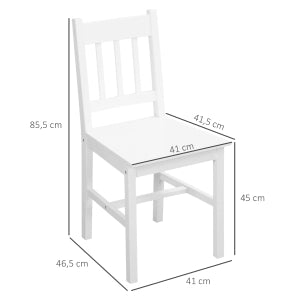 Set 4 sedie da pranzo in legno di pino laccato bianco con schienale aperto, portata 120 kg