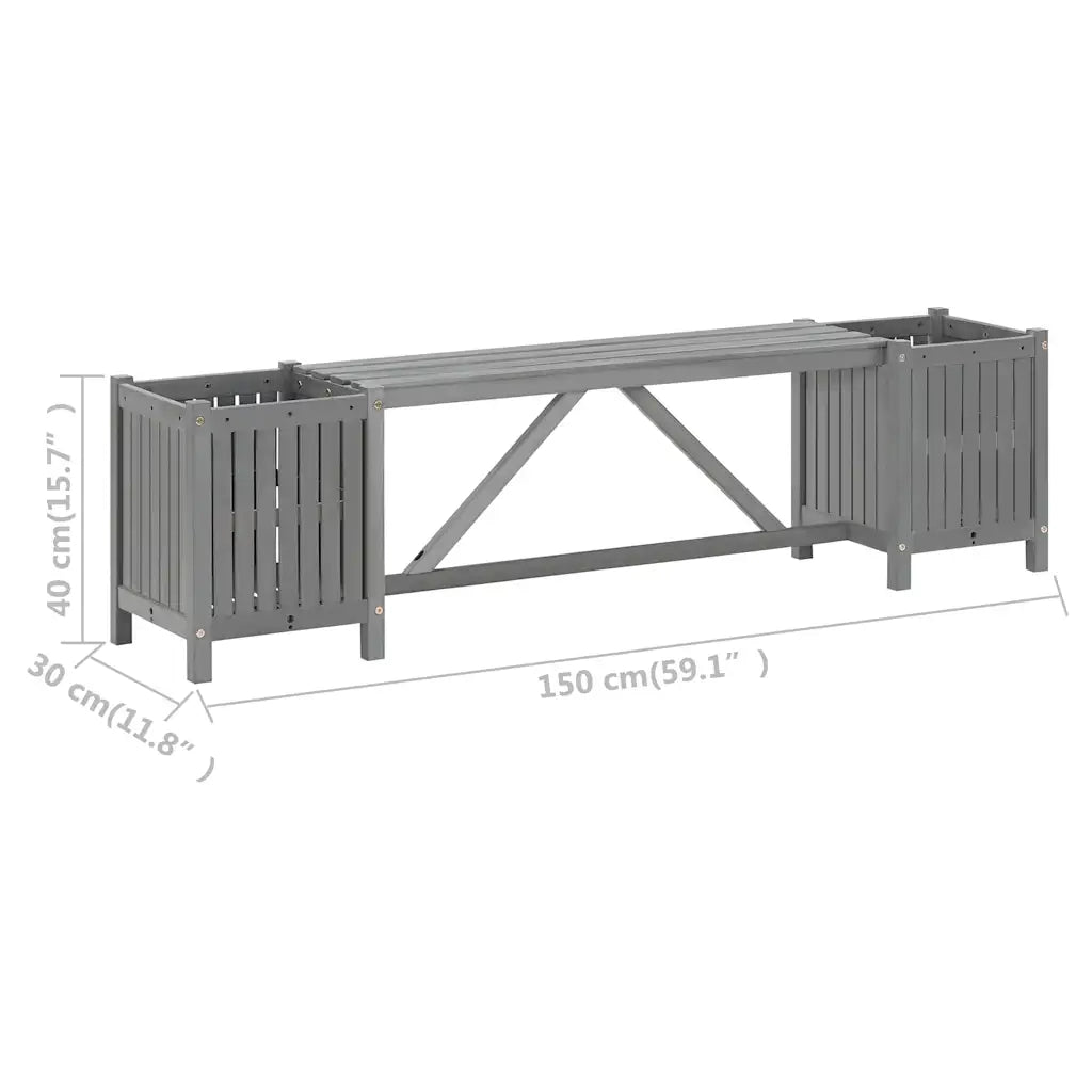 Panchina da Giardino | Panca da Giardino con 2 Fioriere 150cm Legno di Acacia Grigio