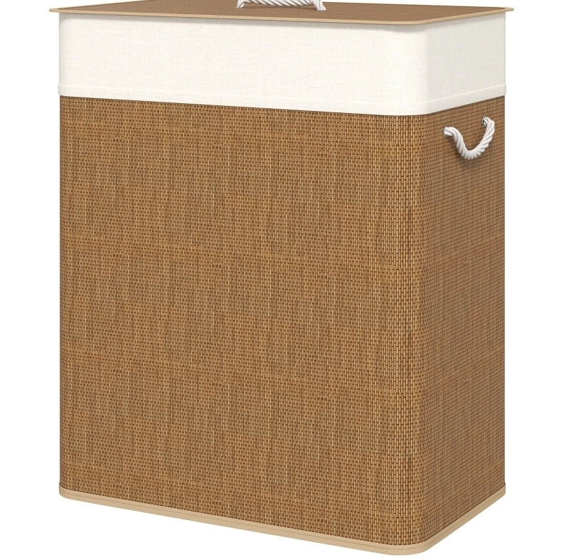 Cesto portabiancheria 52x32x63 cm con coperchio e sacco rimovibile in bambù marrone