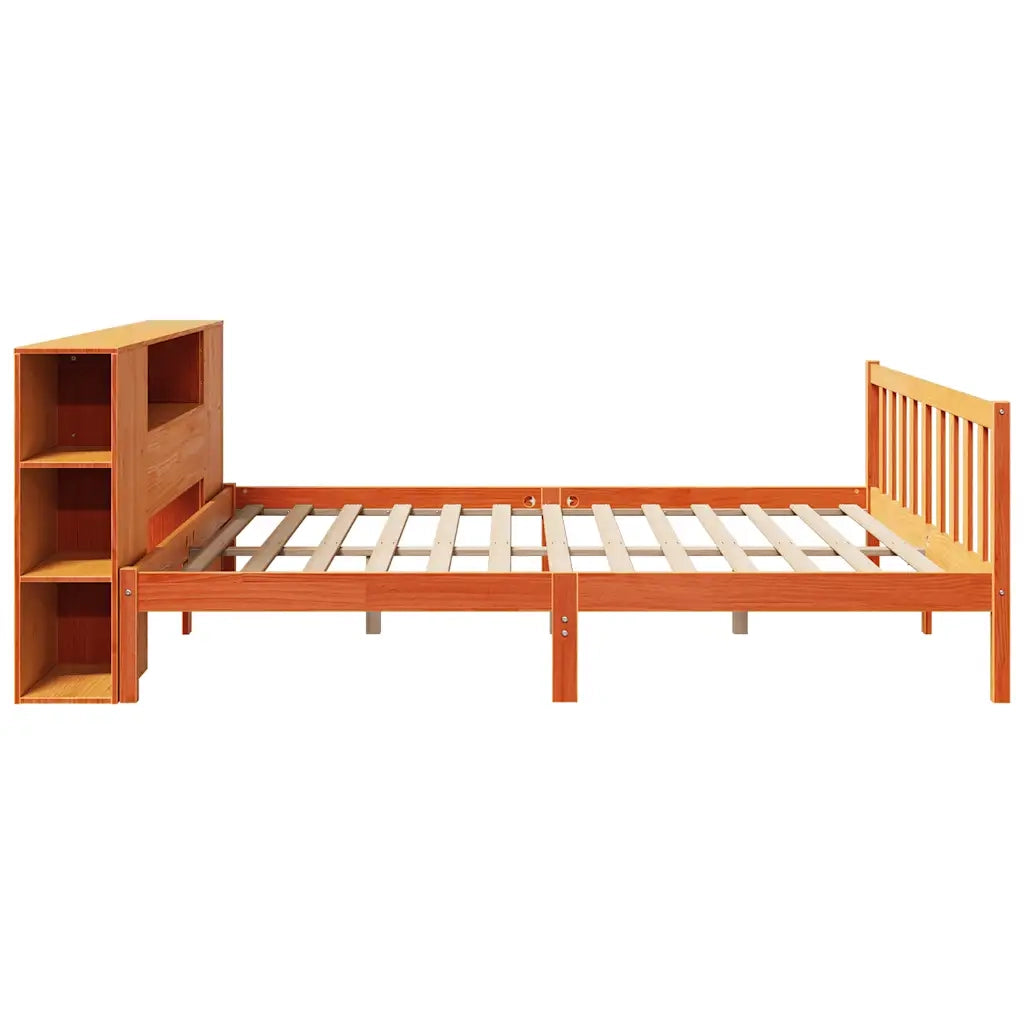 Letto Libreria senza Materasso Marrone Cera 200x200 cm in Pino 3321675