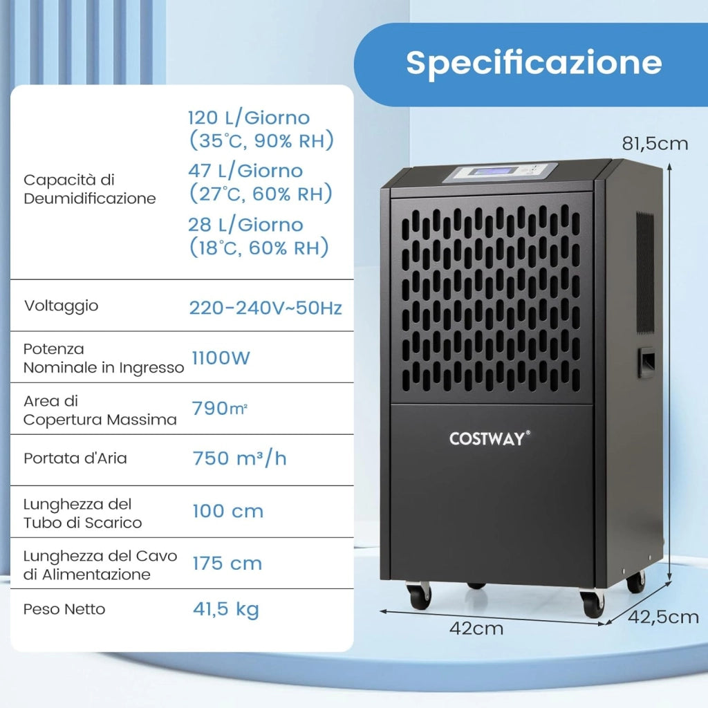 118L Deumidificatore Commerciale con Tubo di Scarico, Deumidificatore Industriale con Timer 24H e 4 Ruote, per Scantinati Magazzini e Grandi Spazi Fino a 790㎡ (Nero)