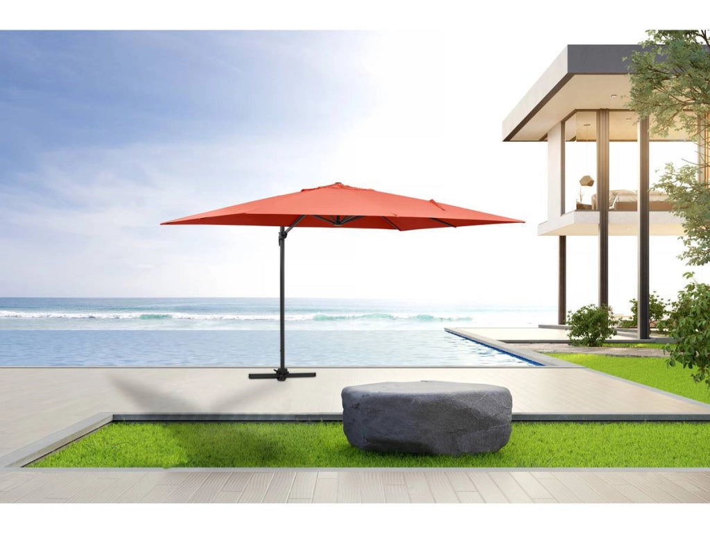 Ombrellone decentrato in alluminio SUN 4 - Rettangolare - 3 x 4 m - Rosso  - Piastrelle incluse