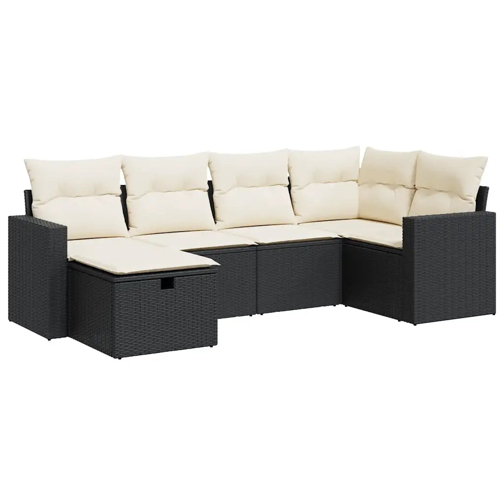 vidaXL Set Divano da Giardino 6 pz con Cuscini Nero in Polyrattan
