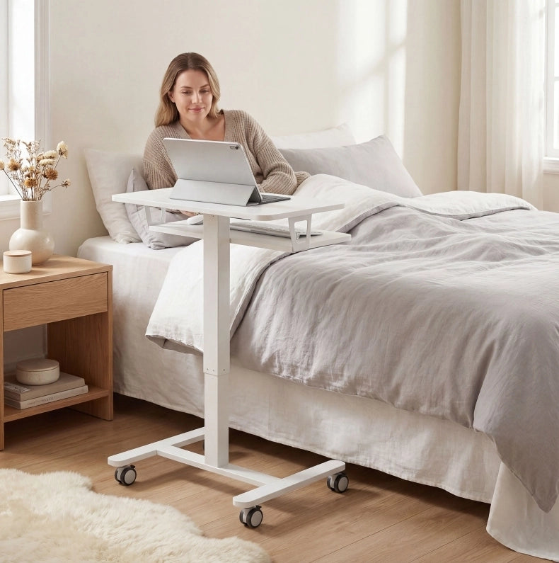 Scrivania regolabile 65x60 cm bianca – altezza regolabile, con rotelle