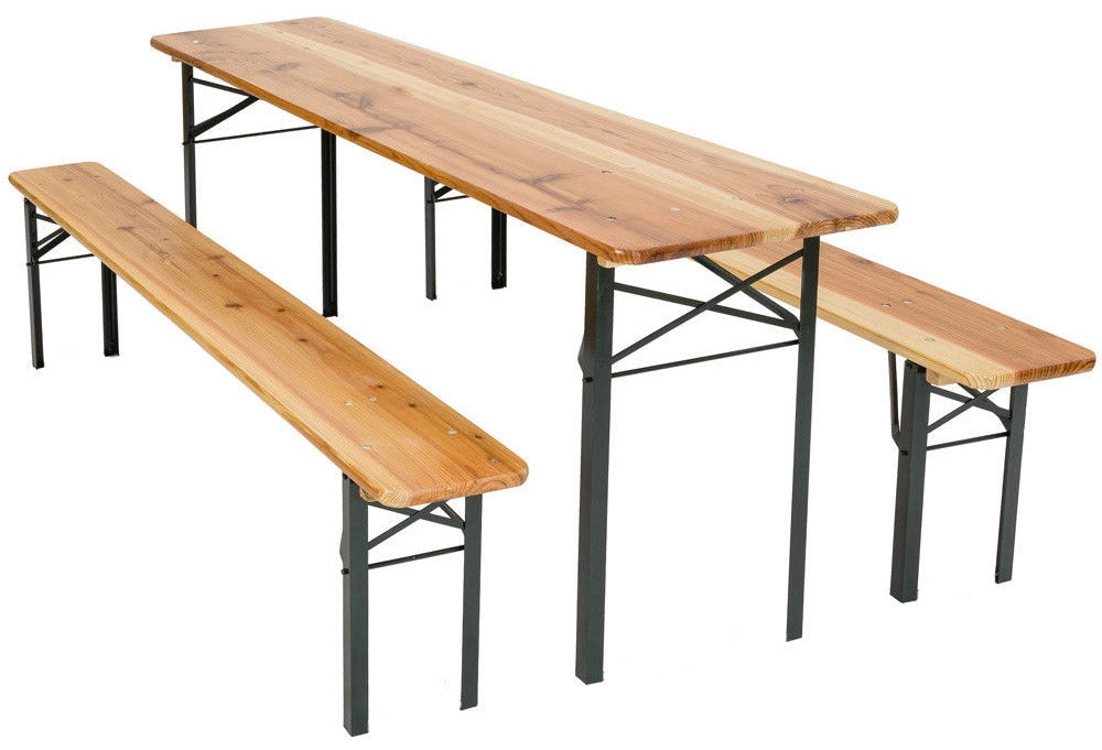 Set Birreria da Giardino Pieghevole in Legno Tavolo 200x70 cm e 2 Panche Vorghini