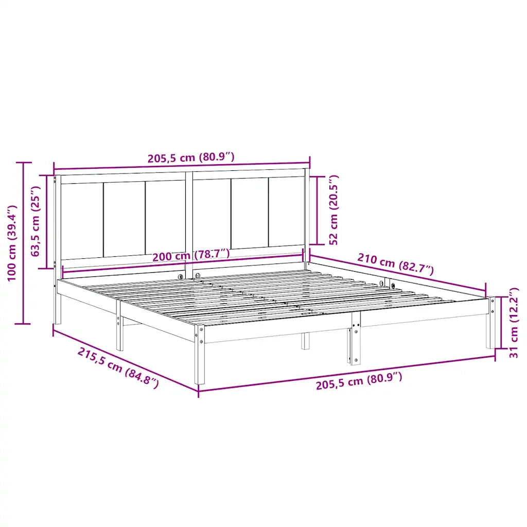 vidaXL Giroletto Extra Lungo senza Materasso 200x210 cm Legno Massello