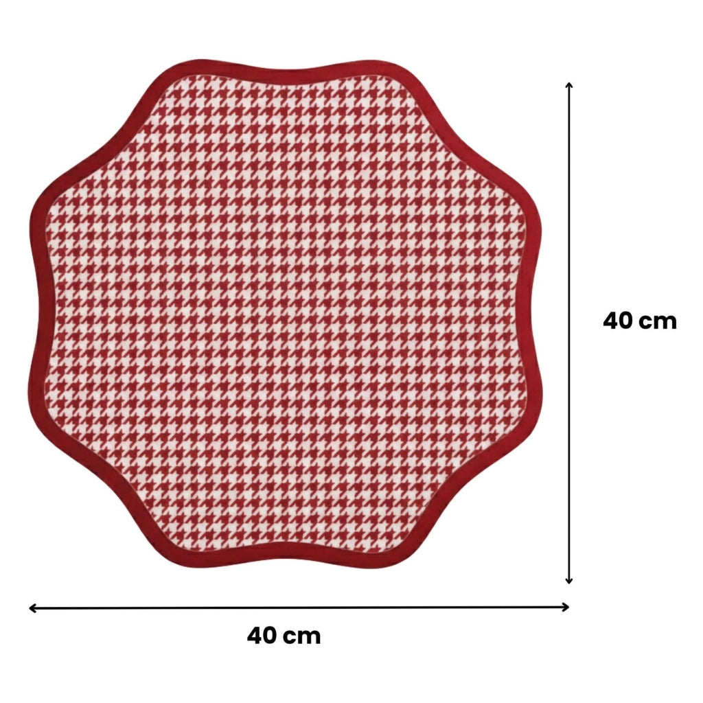 Tim, Tovaglietta Americana set da 2, Bordo Ondulato, Fantasia Micro Pied de Poule Made in Italy, 40x40 cm Rosso