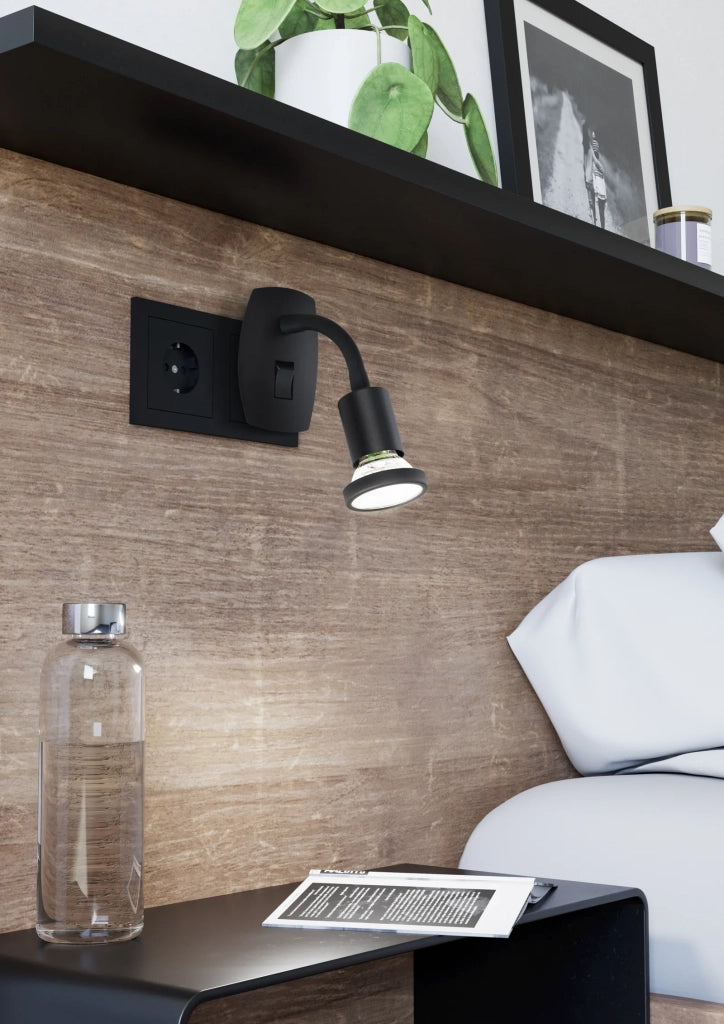 Applique Presa Moderna Parrini Metallo Nero 1 Luce Gu10 4,5