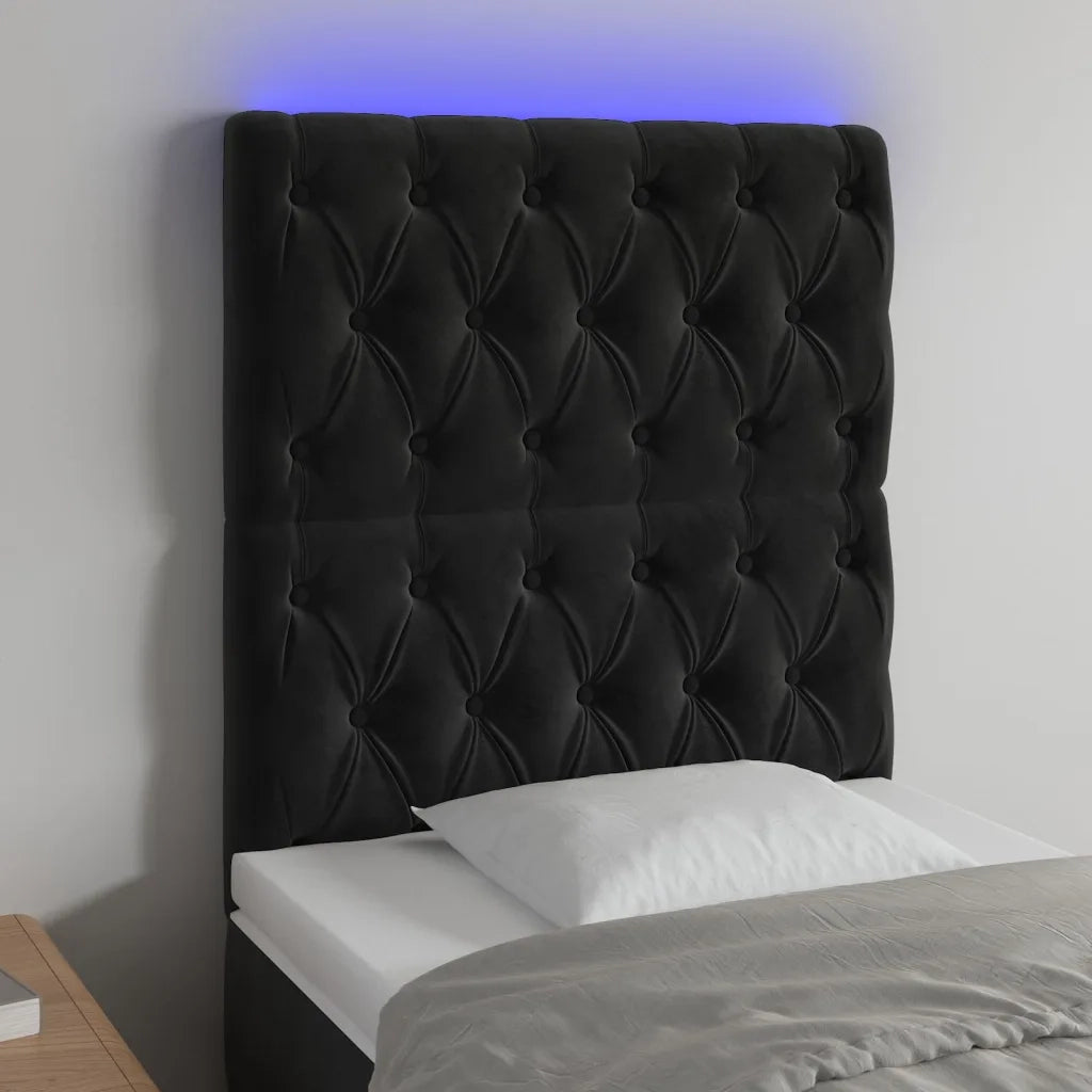Testiera | Testata a LED Nera 80x7x118/128 cm in Velluto