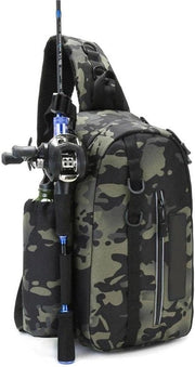 Zak per attrezzatura da pesca con supporto per canna da pesca e striscia riflettente - ideale per la pesca, il trekking e il campeggio