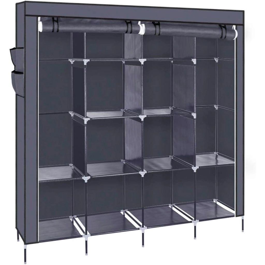 Armadio Vestiario In Tessuto Con Ante Con Cerniera E Tasche Laterali Nyana Home Misure 170x167x45cm Grigio