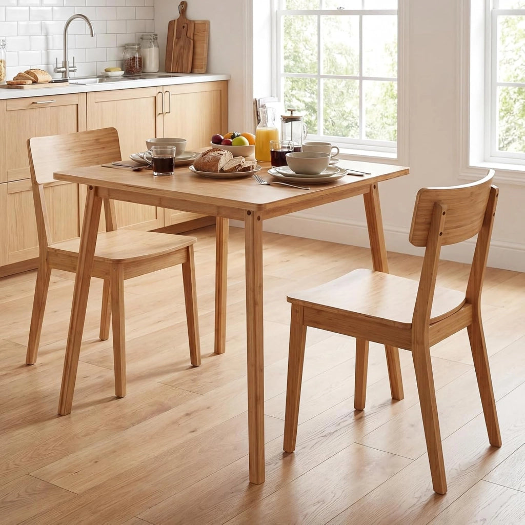 Tavolo da Pranzo in Bambù Ecologico per 4 Persone, Tavolo da Cucina Quadrato, Scrivania Stile Moderno, Tavolino per Spazi Piccoli, Sala da Pranzo, Soggiorno e Appartamento, 70 x 70 x 74,5 cm